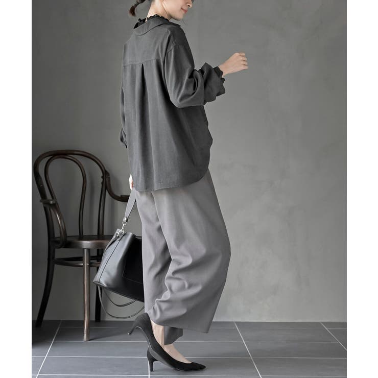 変形袖タックピーチ起毛スキッパーブラウス | rps | 詳細画像13 