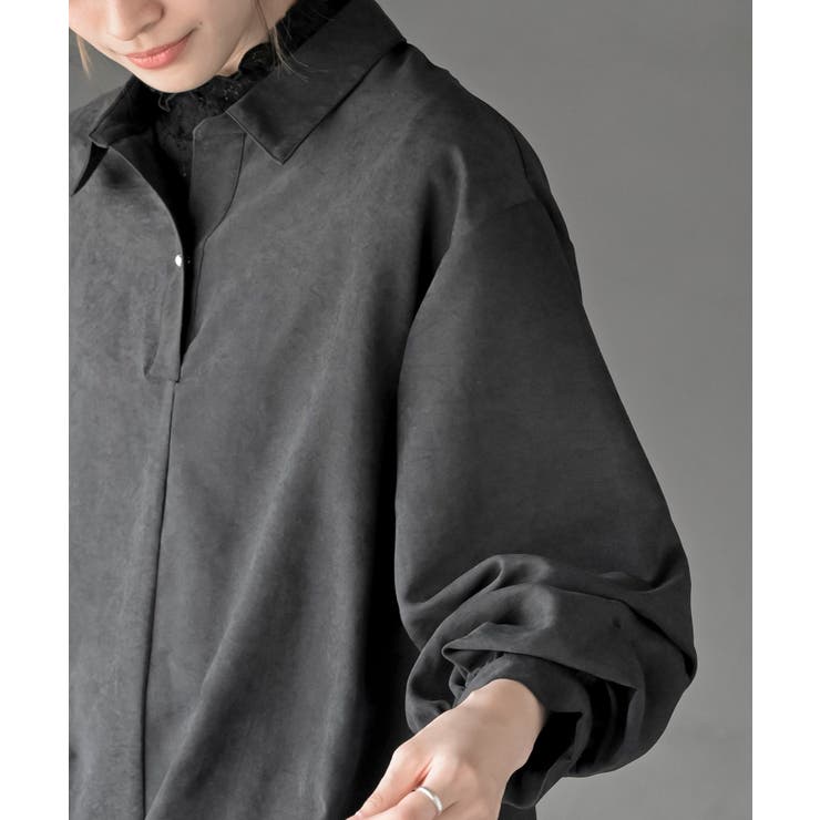 変形袖タックピーチ起毛スキッパーブラウス | rps | 詳細画像14 