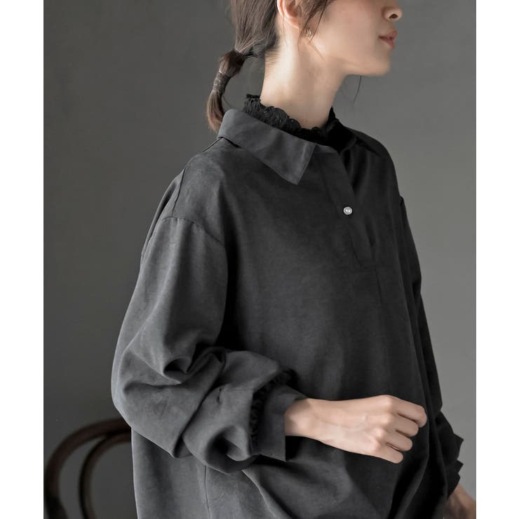 変形袖タックピーチ起毛スキッパーブラウス | rps | 詳細画像17 