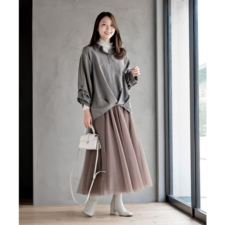 変形袖タックピーチ起毛スキッパーブラウス | rps | 詳細画像2 