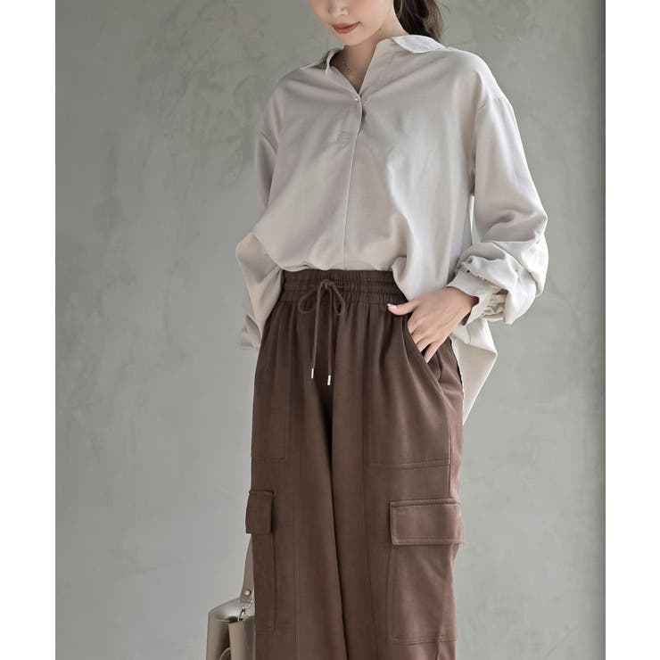 変形袖タックピーチ起毛スキッパーブラウス | rps | 詳細画像20 