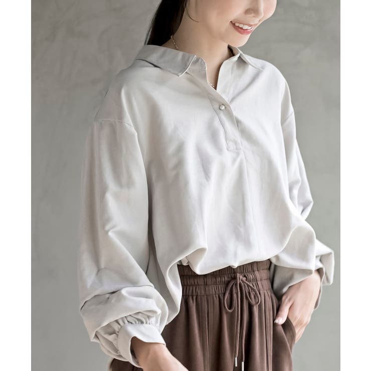 変形袖タックピーチ起毛スキッパーブラウス | rps | 詳細画像25 