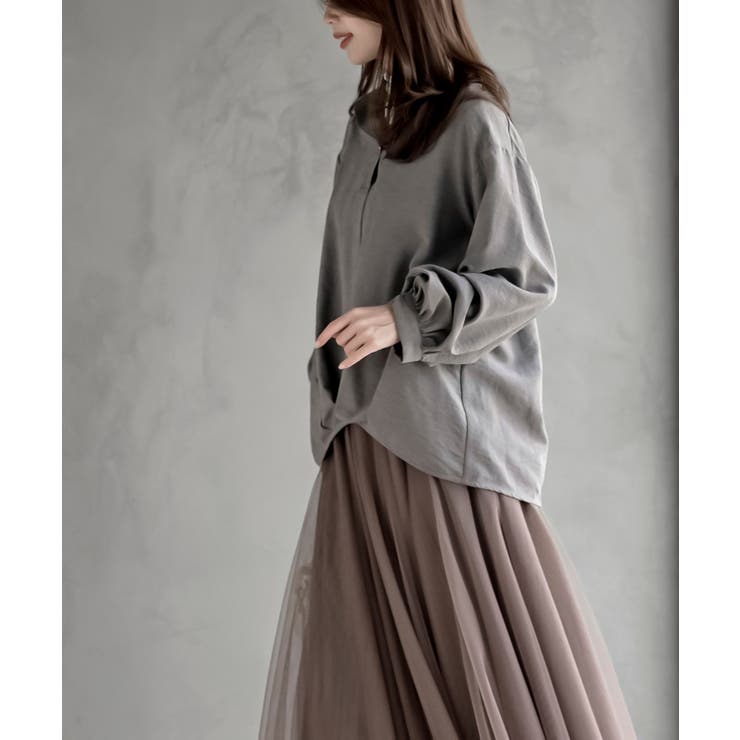 変形袖タックピーチ起毛スキッパーブラウス | rps | 詳細画像3 