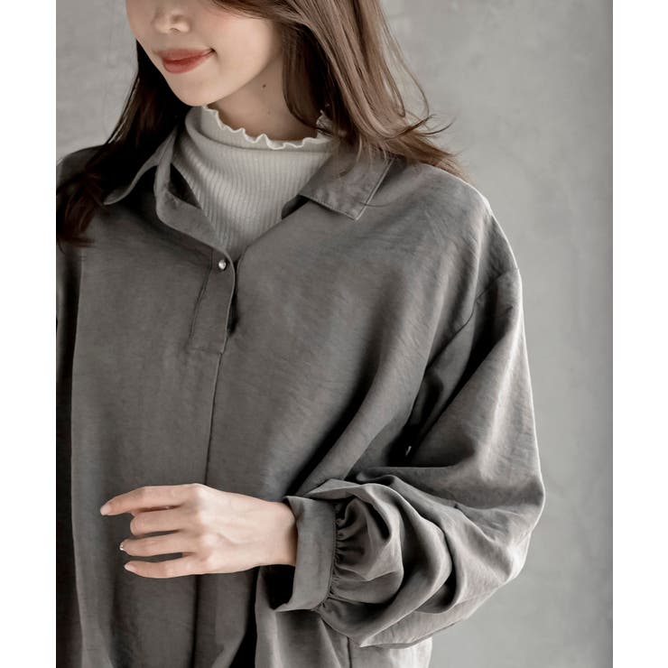 変形袖タックピーチ起毛スキッパーブラウス | rps | 詳細画像6 