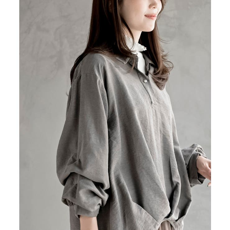 変形袖タックピーチ起毛スキッパーブラウス | rps | 詳細画像9 