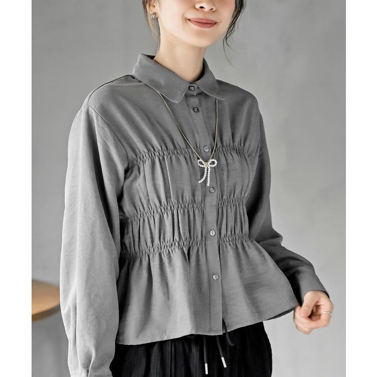 CHACグレー | ピーチ起毛シャーリングブラウス | rps