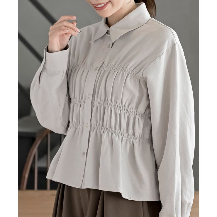 オフベージュ | ピーチ起毛シャーリングブラウス | rps