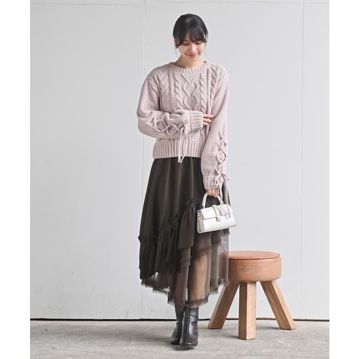 レースアップスリーブケーブルモールニットプルオーバー | rps | 詳細画像10 