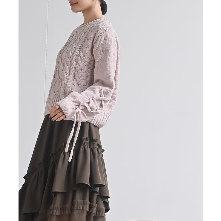 レースアップスリーブケーブルモールニットプルオーバー | rps | 詳細画像11 