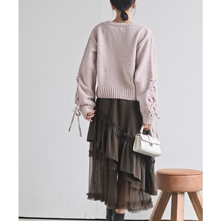 レースアップスリーブケーブルモールニットプルオーバー | rps | 詳細画像12 