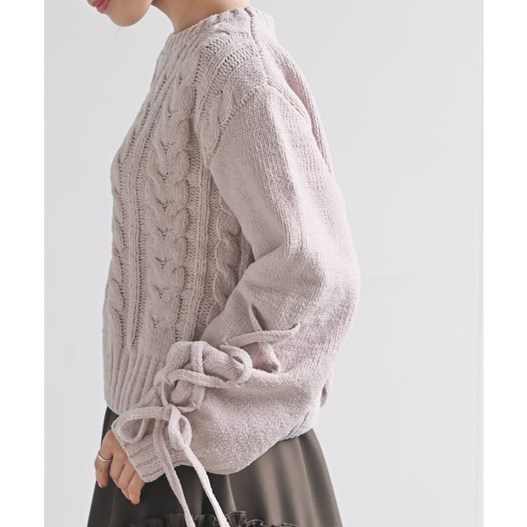 レースアップスリーブケーブルモールニットプルオーバー | rps | 詳細画像15 