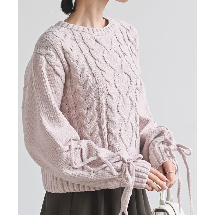 レースアップスリーブケーブルモールニットプルオーバー | rps | 詳細画像17 