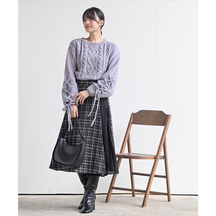 レースアップスリーブケーブルモールニットプルオーバー | rps | 詳細画像18 