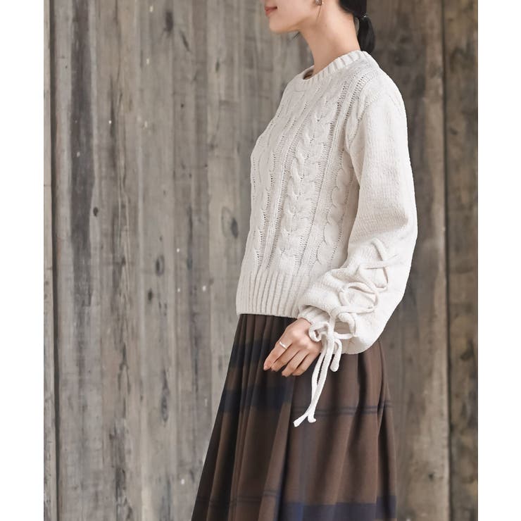 レースアップスリーブケーブルモールニットプルオーバー | rps | 詳細画像3 