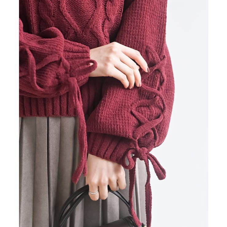 レースアップスリーブケーブルモールニットプルオーバー | rps | 詳細画像34 