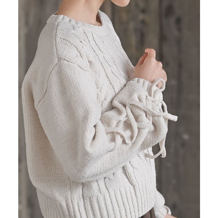 レースアップスリーブケーブルモールニットプルオーバー | rps | 詳細画像7 