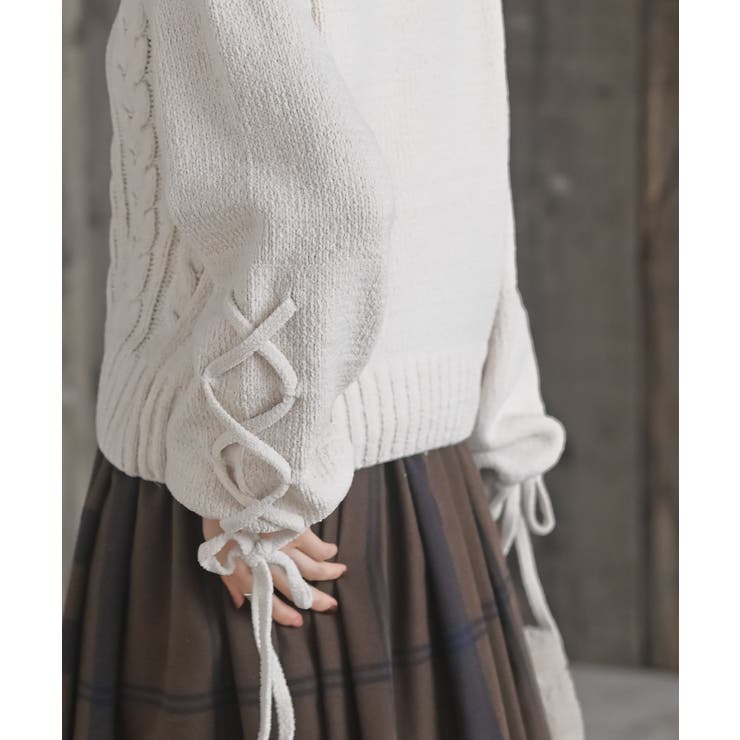 レースアップスリーブケーブルモールニットプルオーバー | rps | 詳細画像9 
