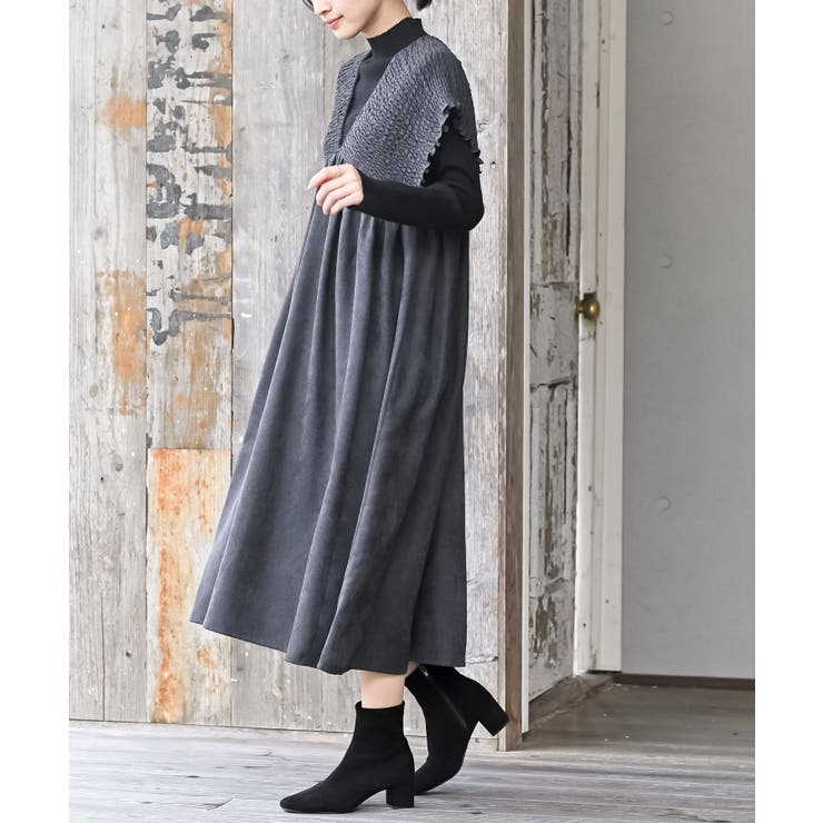 Ｖネックシャーリングワンピース | rps | 詳細画像3 