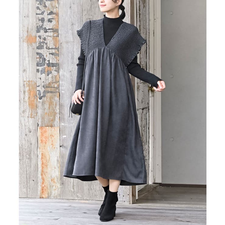 CHACグレー | Ｖネックシャーリングワンピース | rps