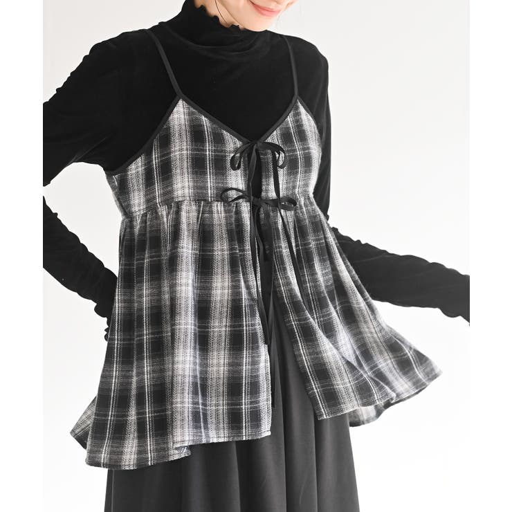 フロントリボン起毛チェックキャミソール | rps | 詳細画像1 