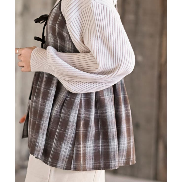 フロントリボン起毛チェックキャミソール | rps | 詳細画像17 