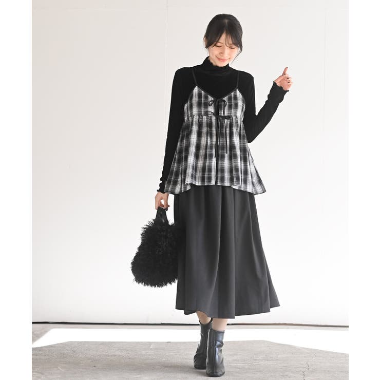 フロントリボン起毛チェックキャミソール | rps | 詳細画像2 