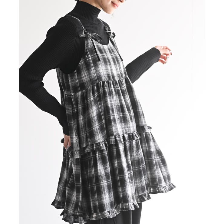 ブラック | 起毛チェックティアードキャミチュニック | rps