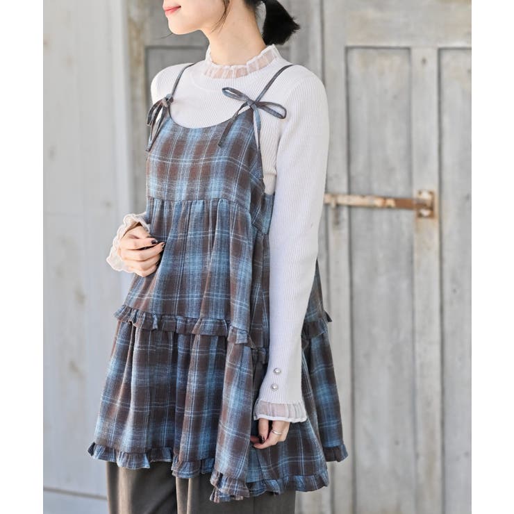 ブルー | 起毛チェックティアードキャミチュニック | rps