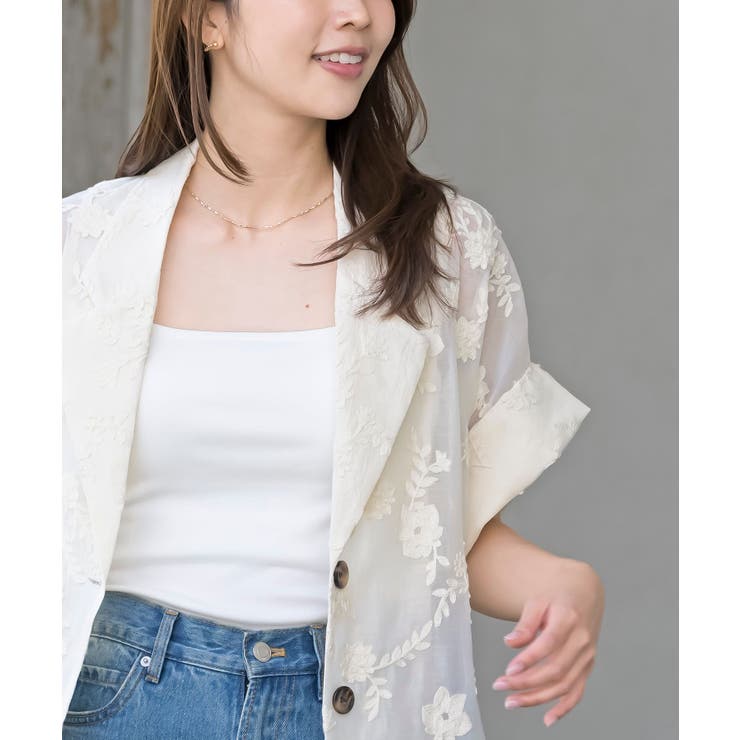 シアー総刺繍ハーフスリーブテーラードジャケット | rps | 詳細画像6 