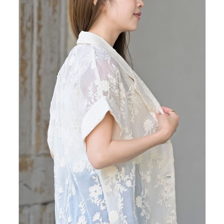 シアー総刺繍ハーフスリーブテーラードジャケット | rps | 詳細画像9 