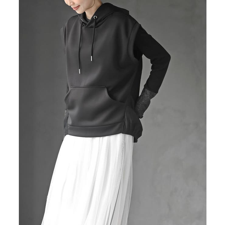 異素材切替タックギャザーフード付きベスト | rps | 詳細画像11 