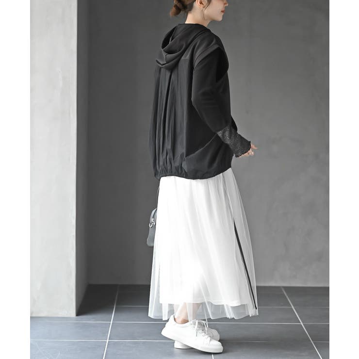 異素材切替タックギャザーフード付きベスト | rps | 詳細画像13 