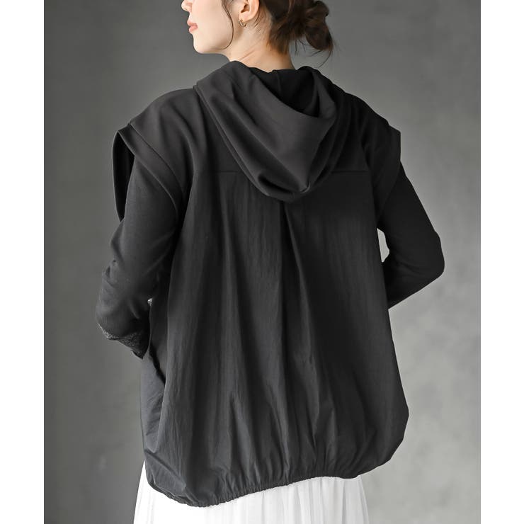 異素材切替タックギャザーフード付きベスト | rps | 詳細画像15 