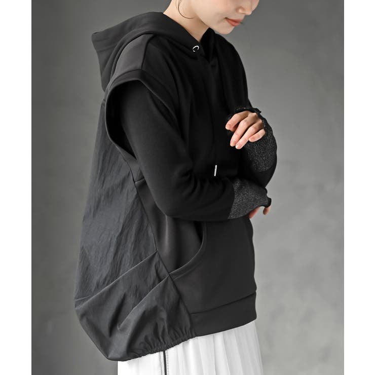 異素材切替タックギャザーフード付きベスト | rps | 詳細画像17 