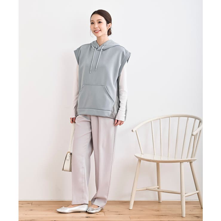 異素材切替タックギャザーフード付きベスト | rps | 詳細画像2 