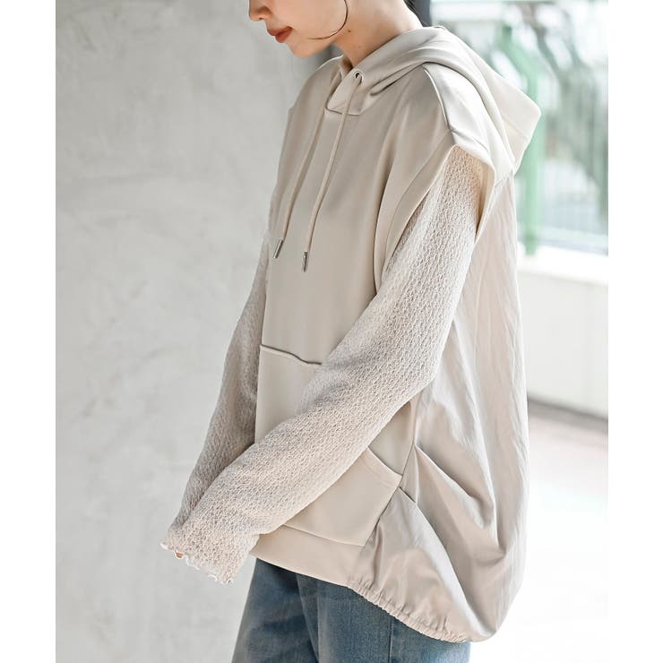 異素材切替タックギャザーフード付きベスト | rps | 詳細画像23 