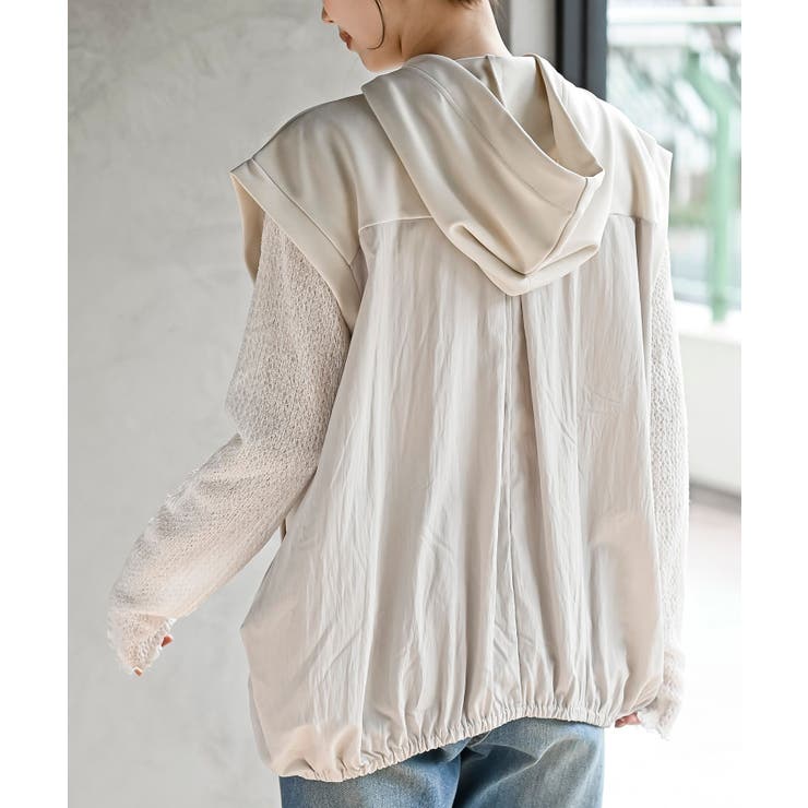 異素材切替タックギャザーフード付きベスト | rps | 詳細画像24 