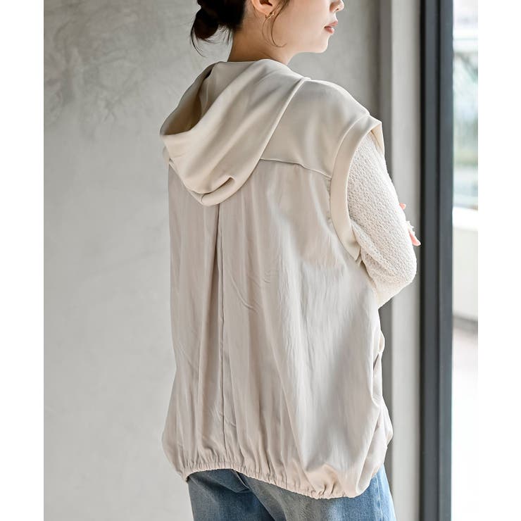 異素材切替タックギャザーフード付きベスト | rps | 詳細画像25 