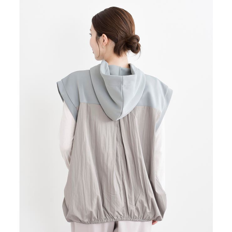 異素材切替タックギャザーフード付きベスト | rps | 詳細画像27 