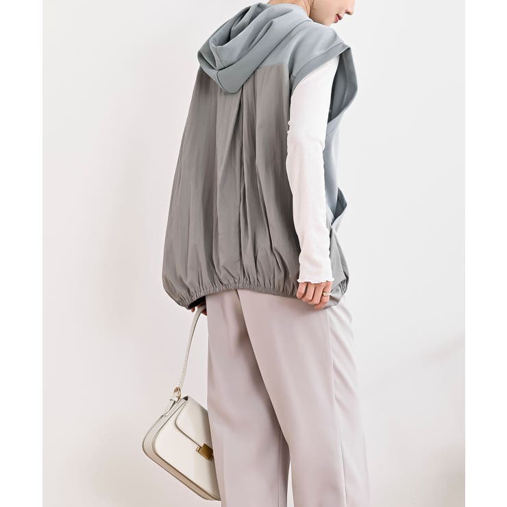 異素材切替タックギャザーフード付きベスト | rps | 詳細画像4 