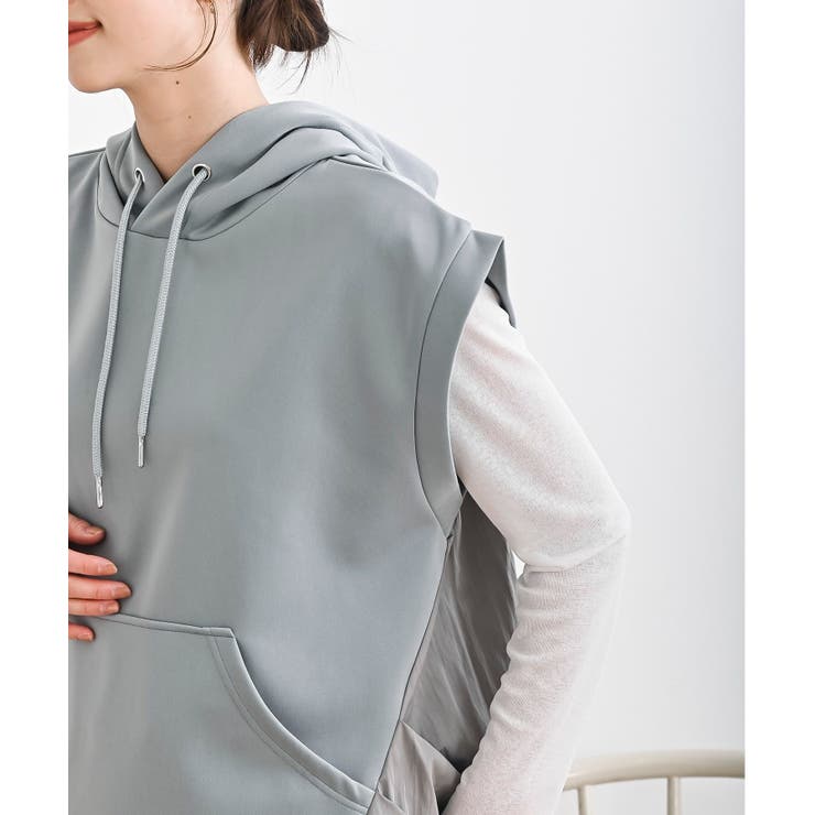 異素材切替タックギャザーフード付きベスト | rps | 詳細画像6 