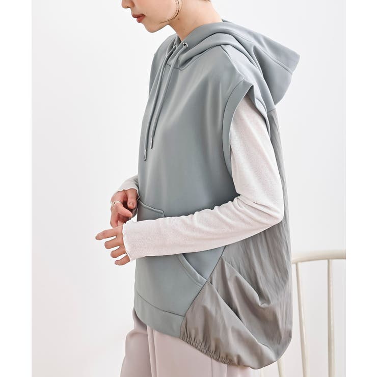 異素材切替タックギャザーフード付きベスト | rps | 詳細画像7 