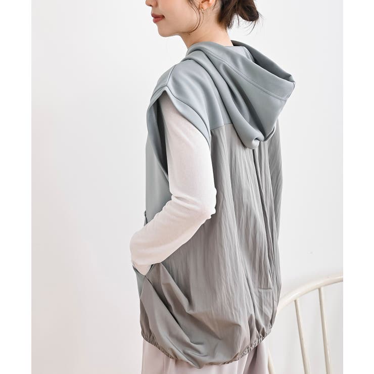 異素材切替タックギャザーフード付きベスト | rps | 詳細画像8 