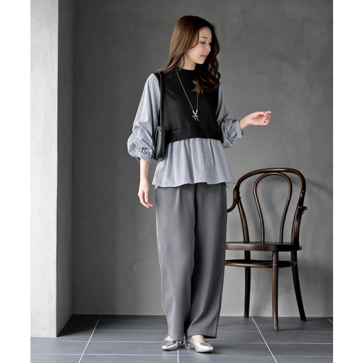 変形タックスリーブ衿付きドッキングブラウス | rps | 詳細画像10 