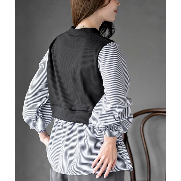 変形タックスリーブ衿付きドッキングブラウス | rps | 詳細画像16 