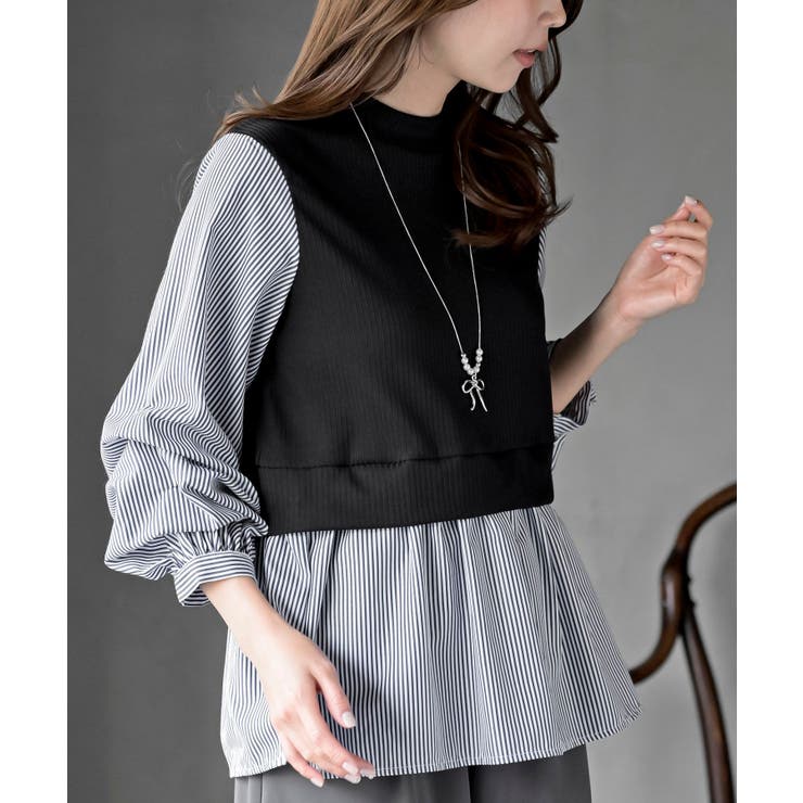 変形タックスリーブ衿付きドッキングブラウス | rps | 詳細画像17 