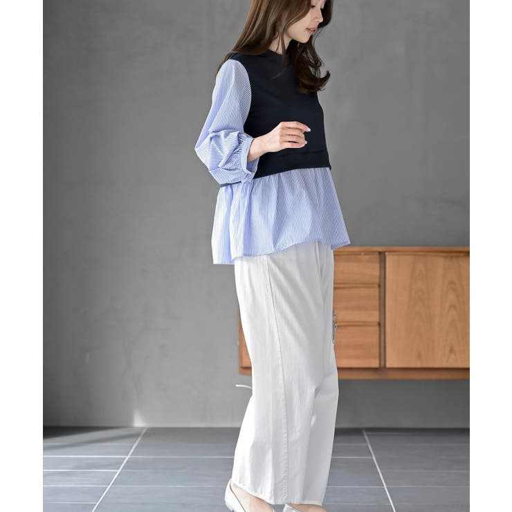 変形タックスリーブ衿付きドッキングブラウス | rps | 詳細画像21 