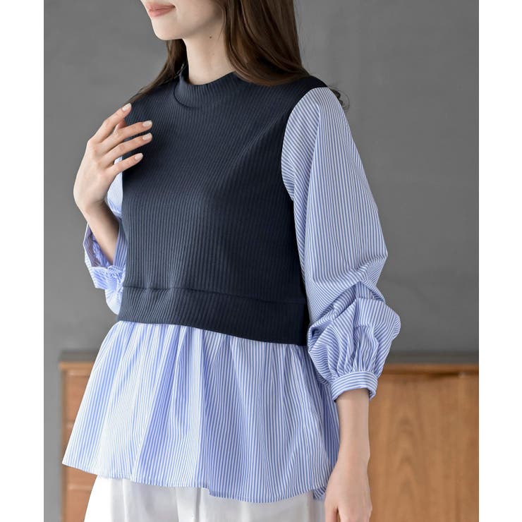 変形タックスリーブ衿付きドッキングブラウス | rps | 詳細画像22 