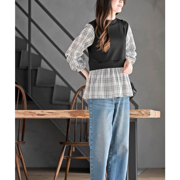 変形タックスリーブ衿付きドッキングブラウス | rps | 詳細画像29 