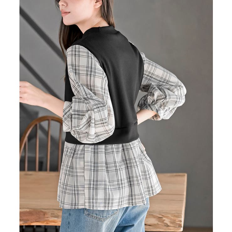 変形タックスリーブ衿付きドッキングブラウス | rps | 詳細画像31 